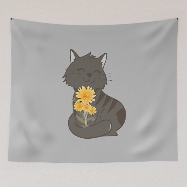 Item preview, Gray Cat With Yellow Margaret Flowers  designed and sold by AmeliaStore1.