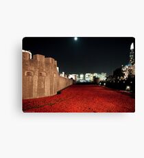 Poppies at the Tower of London - At Night with the Shard. Canvas Print