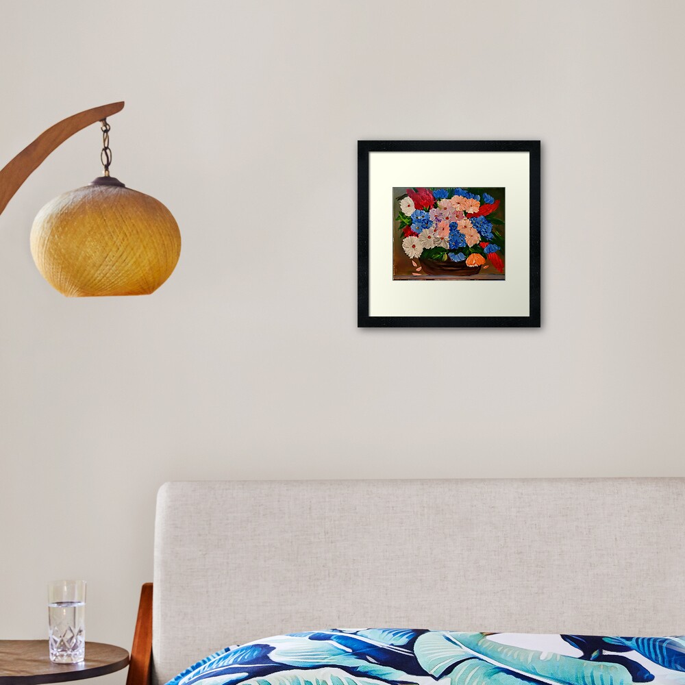 A lovely basket of of mixed flowers Framed Art Print