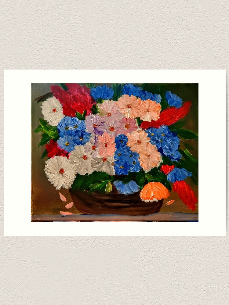 Alternate view of A lovely basket of of mixed flowers  Art Print