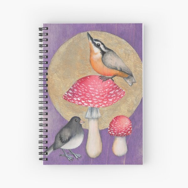 Item preview, Birds and mushrooms on purple background designed and sold by Kelley-Art.