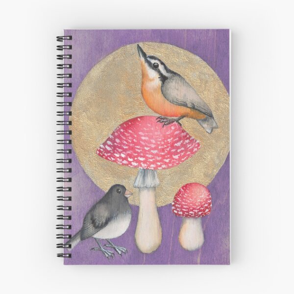 Item preview, Birds and mushrooms on purple background designed and sold by Kelley-Art.