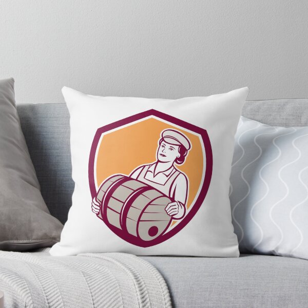 Item preview, Female Bartender Carrying Keg Shield Retro designed and sold by patrimonio.