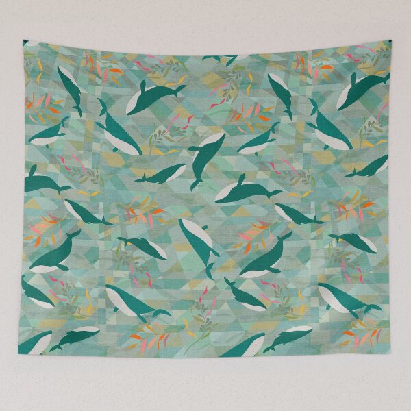 Item preview, Whale Dreaming Swimming in the Oceans Blue Geo designed and sold by Cecilia Mok.