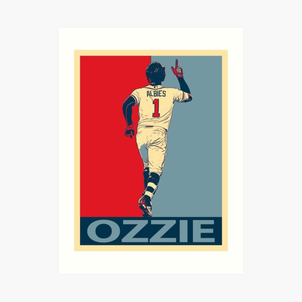 Ozzie Albies Atlanta Braves White Jersey, an art print by