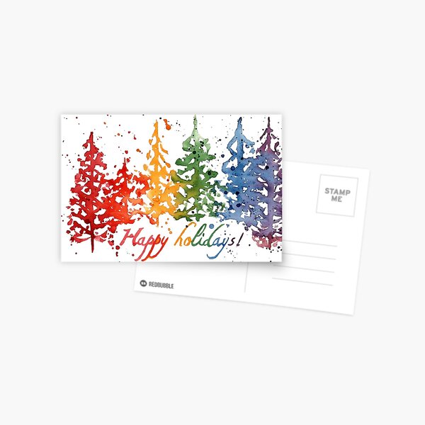 Rainbow Christmas Trees Postcard