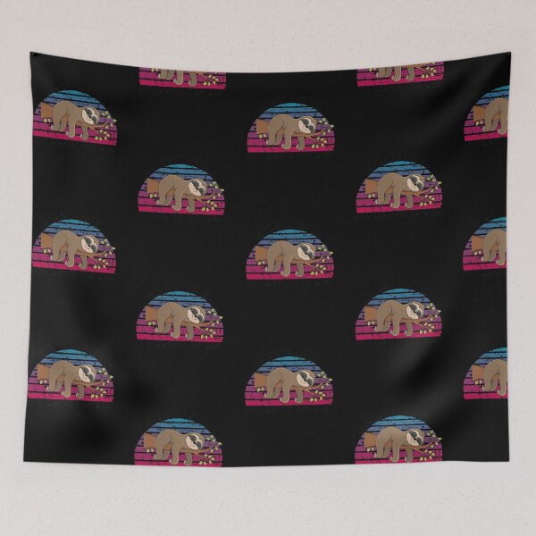 Item preview, Always Late But Worth the Wait - Retro Rainbow Sunset Sleeping Sloth in Tree Distressed by Boo-da-chay designed and sold by Boo-da-chay.