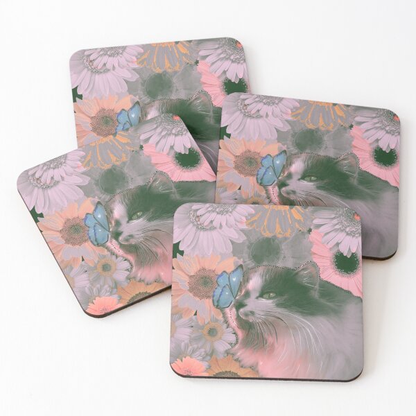 Item preview, Cat and butterfly and flowers designed and sold by Jacinta hunt.