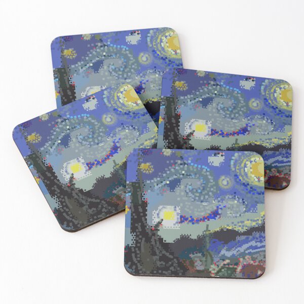 Item preview, The Starry Night - Vincent van Gogh painting in square shape blocks style designed and sold by KARTICK DUTTA.
