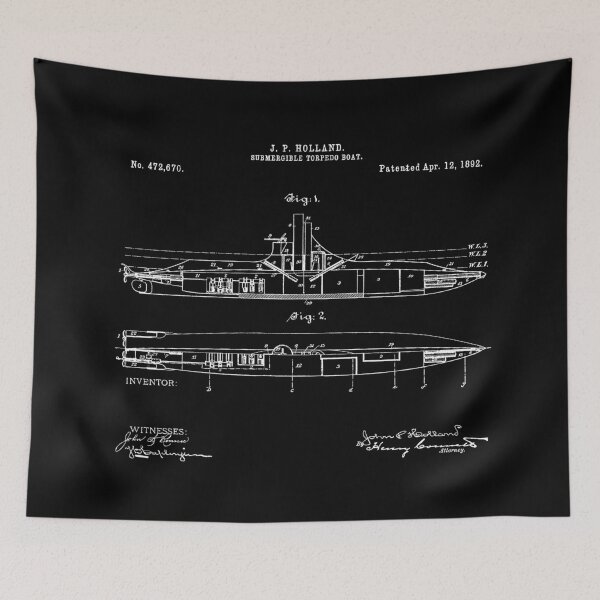 Item preview, Submergible Torpedo Boat (Submarine) Vintage Patent Art 1892  designed and sold by LadyMay Vintage.