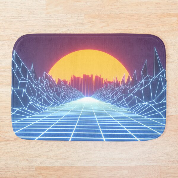 Artikelvorschau, Stilvolles Synthwave-Design. Neonstraße und Stadt in den Strahlen der untergehenden Sonne entworfen und verkauft von PandyPO.