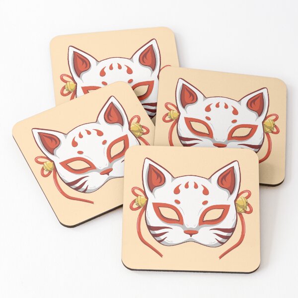 Item preview, Kawaii Kabuki Neko Mask | Maneki Neko - Red version designed and sold by ShyOwlet.