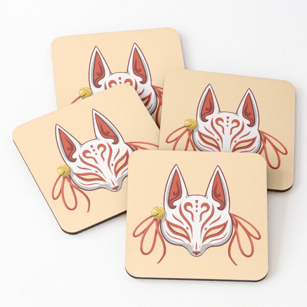 Item preview, Red Kawaii Kabuki Kitsune Mask - Traditional Japanese Mask designed and sold by ShyOwlet.