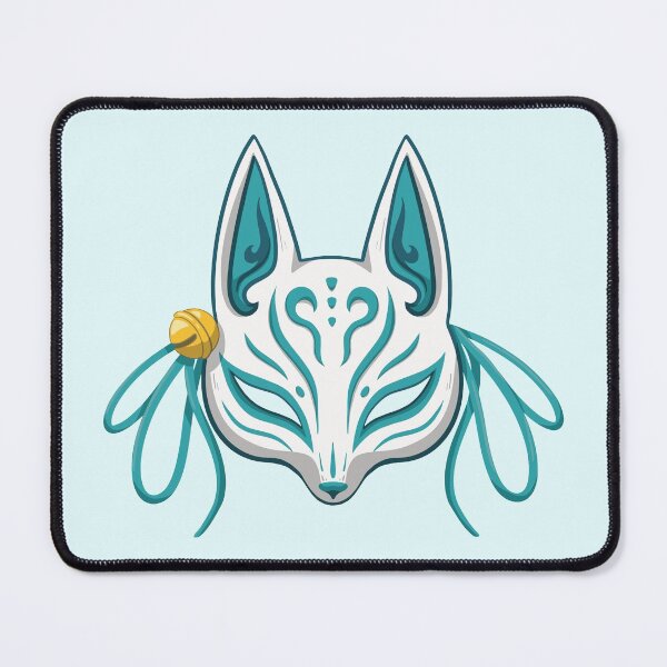 Item preview, Turquoise Kawaii Kabuki Fox Mask - Traditional Japanese Mask designed and sold by ShyOwlet.