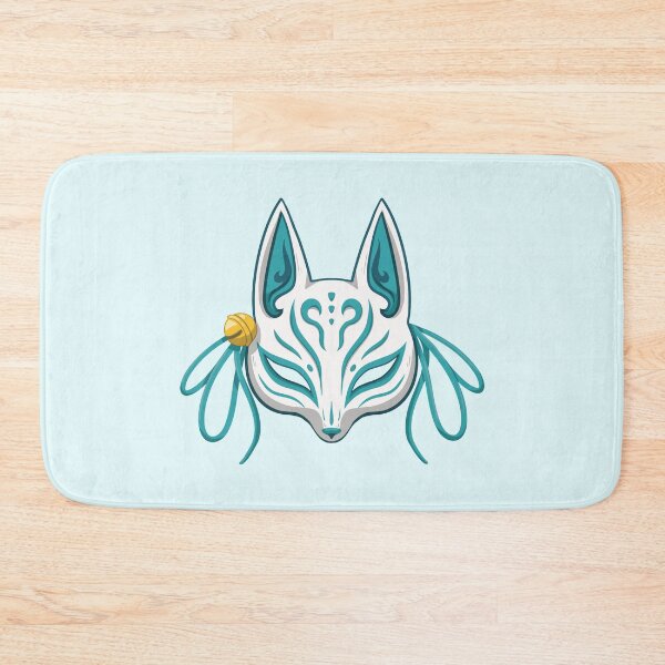 Item preview, Turquoise Kawaii Kabuki Fox Mask - Traditional Japanese Mask designed and sold by ShyOwlet.