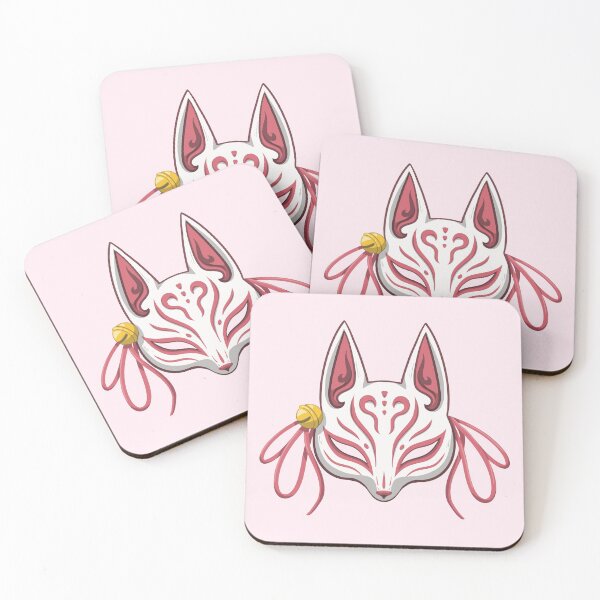 Item preview, Pink Cute Kabuki Kitsune Mask - Traditional Japanese Mask designed and sold by ShyOwlet.