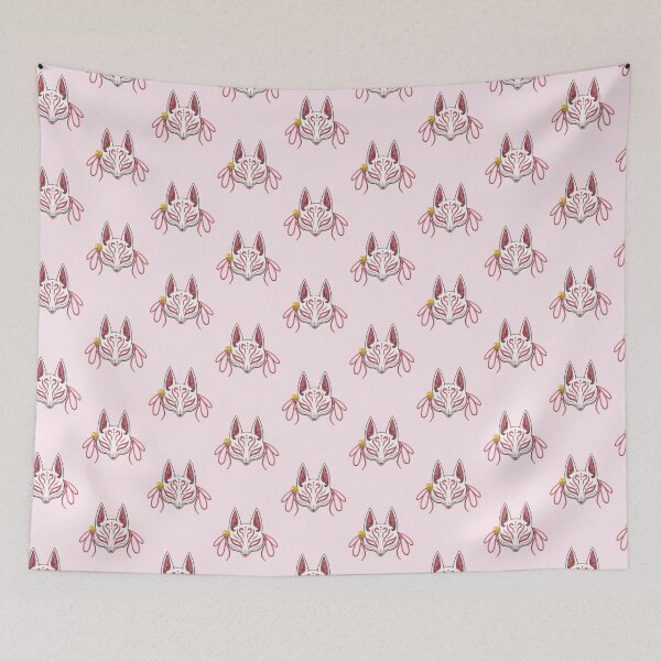 Item preview, Pink Cute Kabuki Kitsune Mask - Traditional Japanese Mask designed and sold by ShyOwlet.