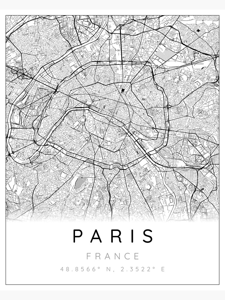 Affiche plan de Paris (France) en noir et blanc - Worldinmaps