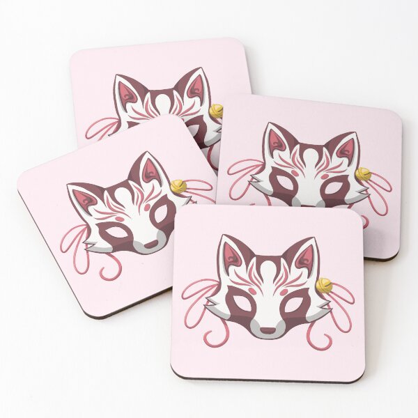Item preview, Pink Cute Kabuki Tanuki Mask - Traditional Japanese Mask designed and sold by ShyOwlet.