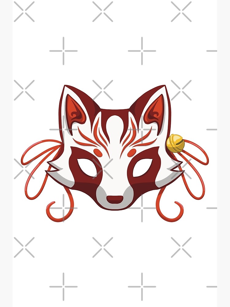 Red Kawaii Kabuki Tanuki Mask - Traditional Japanese Mask