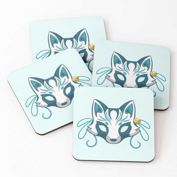 Item preview, Turquoise Kawaii Kabuki Raccoon Mask - Traditional Japanese Mask designed and sold by ShyOwlet.
