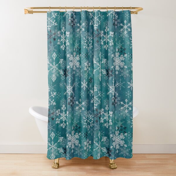 Snowflake Crystals in Teal Shower Curtain