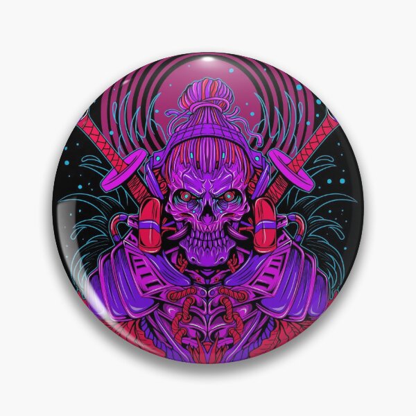 Item preview, japanese devil samurai with two katana and pink moon designed and sold by bisly.