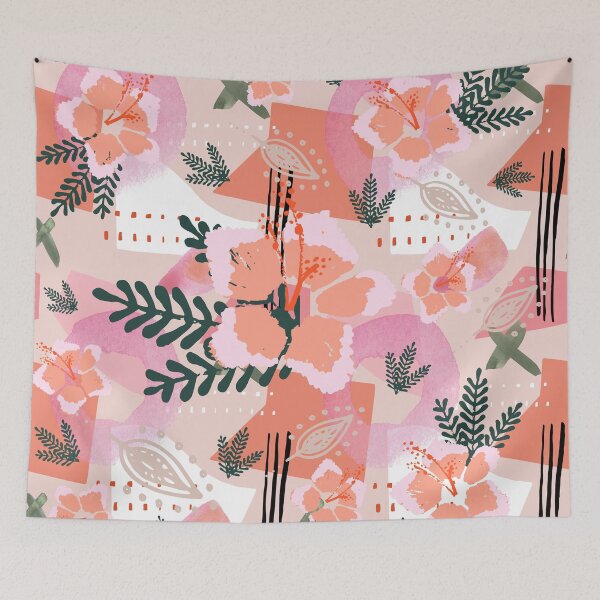 Item preview, Tropical Pink Hibiscus Floral Collage  designed and sold by Designs By YL.
