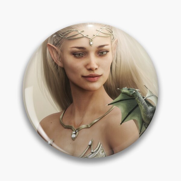 Item preview, Portrait of a fantasy wood elf female with long golden flowing hair and her mythical green dragon . designed and sold by DigitalStorm.