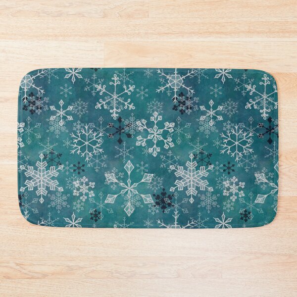 Snowflake Crystals in Teal Bath Mat