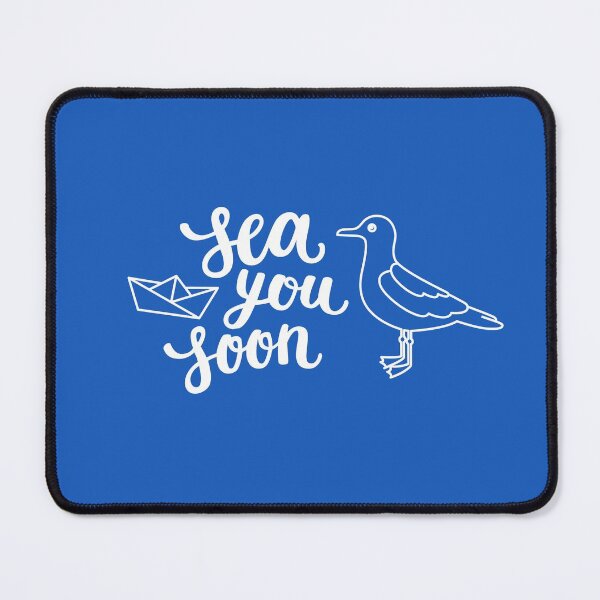 Item preview, Sea you soon hand lettering on blue background designed and sold by Darina Gulbina.