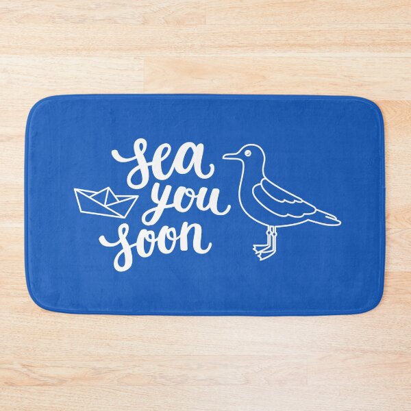 Item preview, Sea you soon hand lettering on blue background designed and sold by Darina Gulbina.