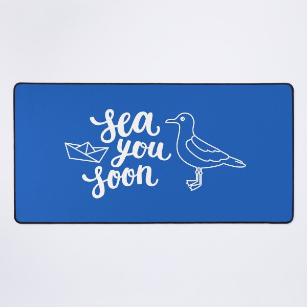 Item preview, Sea you soon hand lettering on blue background designed and sold by Darina Gulbina.