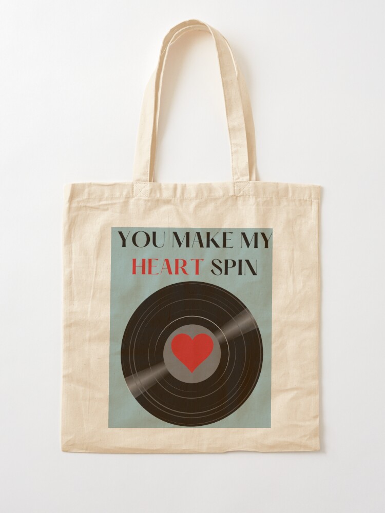 You make my heart spin  Vinyl Record Tote Bag by Funky Taste