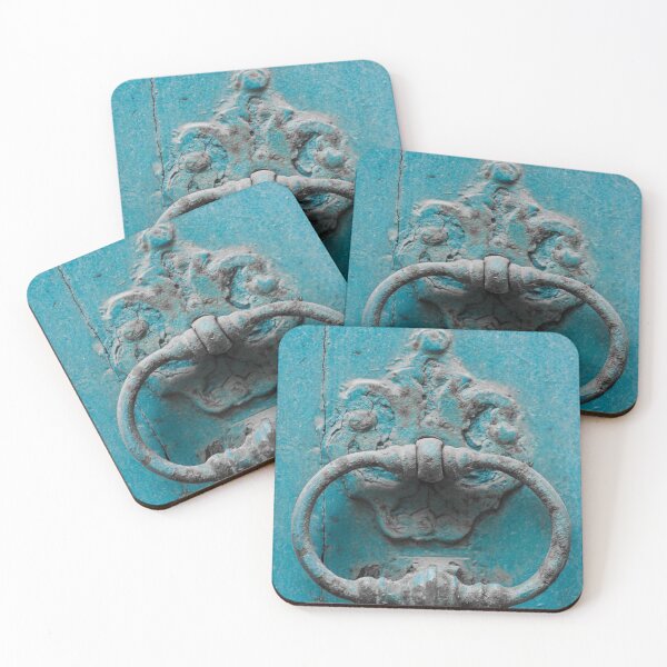 Item preview, turquoise door with ornamental iron knocker designed and sold by ellydevries.