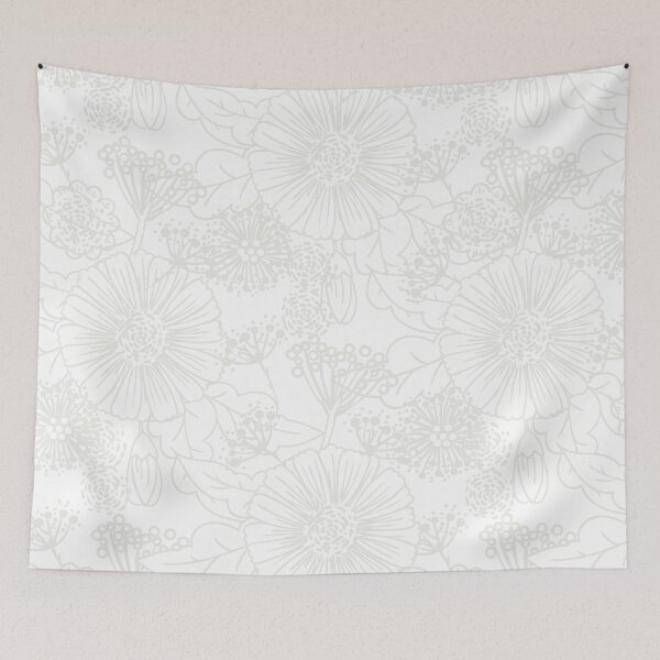Aperçu de l'œuvre Off White and White Hand Drawn Floral Pattern Pairs Dulux 2022 Popular Colour Cloudy Dreams créée et vendue par ColorOfTheYears.