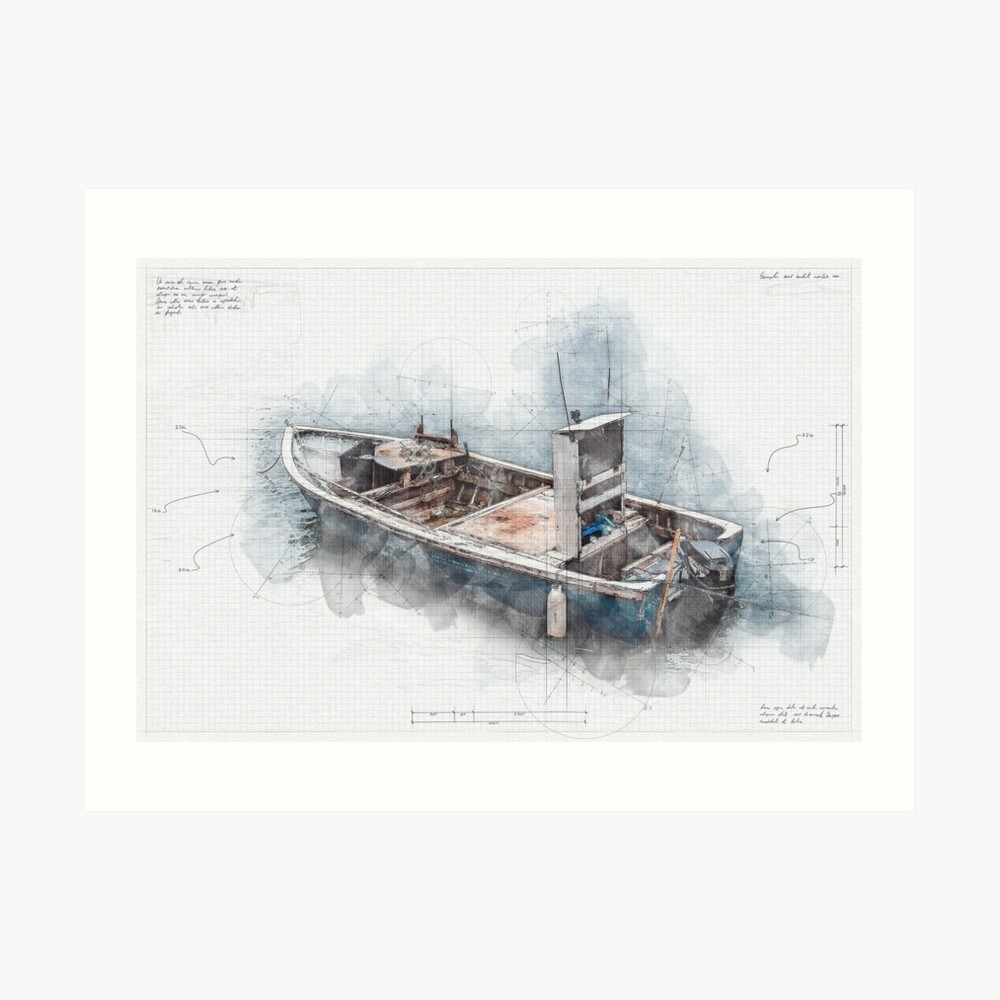 Newfoundland fishing boat illustrated drawing Art Board Print for