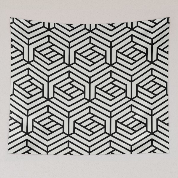 Aperçu de l'œuvre Black and Off White Cube Geometric Shape Pattern Pairs Dulux 2022 Popular Colour Cloudy Dreams créée et vendue par ColorOfTheYears.