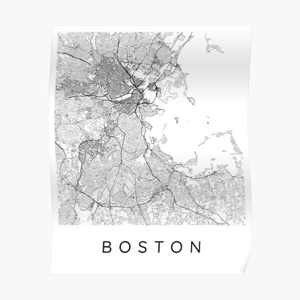 "Boston map minimalist in black and white" Poster for Sale by