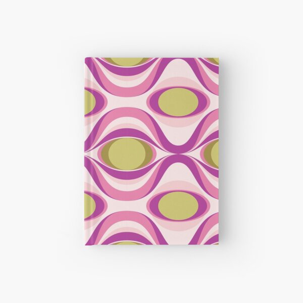 Pink, Purple and Green Geometric Retro Wavy Pattern Hardcover Journal
