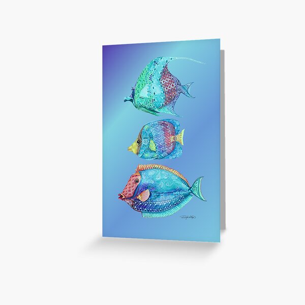 Triple Fish Colourful Watercolour  Greeting Card for Sale by  madirosedesigns