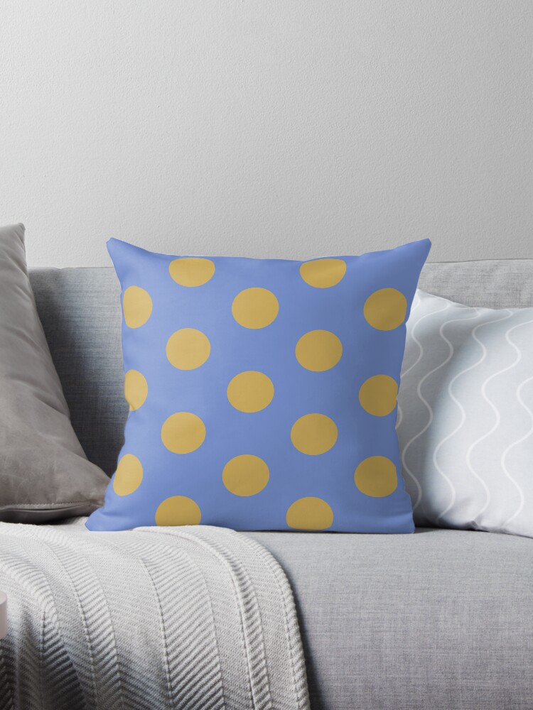 Large GOLD and DANUBE BLUE POLKA DOTS Throw Pillow