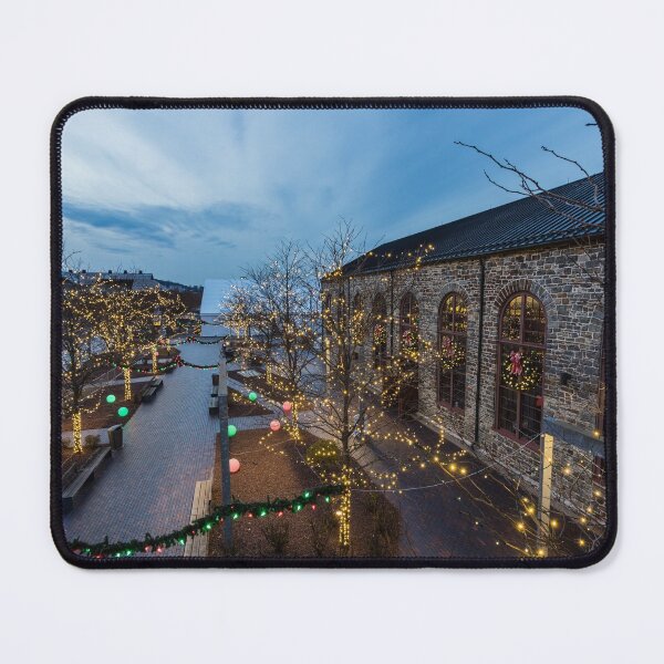 Item preview, Christkindlmarkt ready to open at dusk in beautiful lights surrounded by the industrial and historic center of Bethlehem designed and sold by Rabbitti.