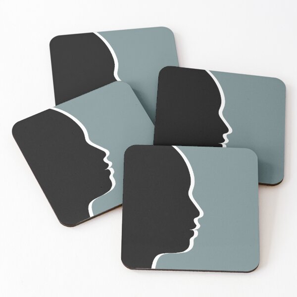 Item preview, Black and White Aegean Teal Silhouette Profile Op Art designed and sold by hyproinc.