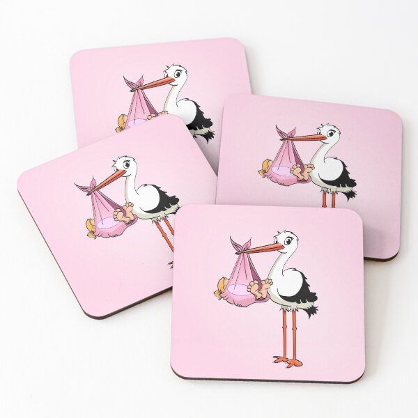 Item preview, The stork who delivers the baby girl. Vector gender illustration.  designed and sold by Stef Ringoot, cartoons and illustrations.
