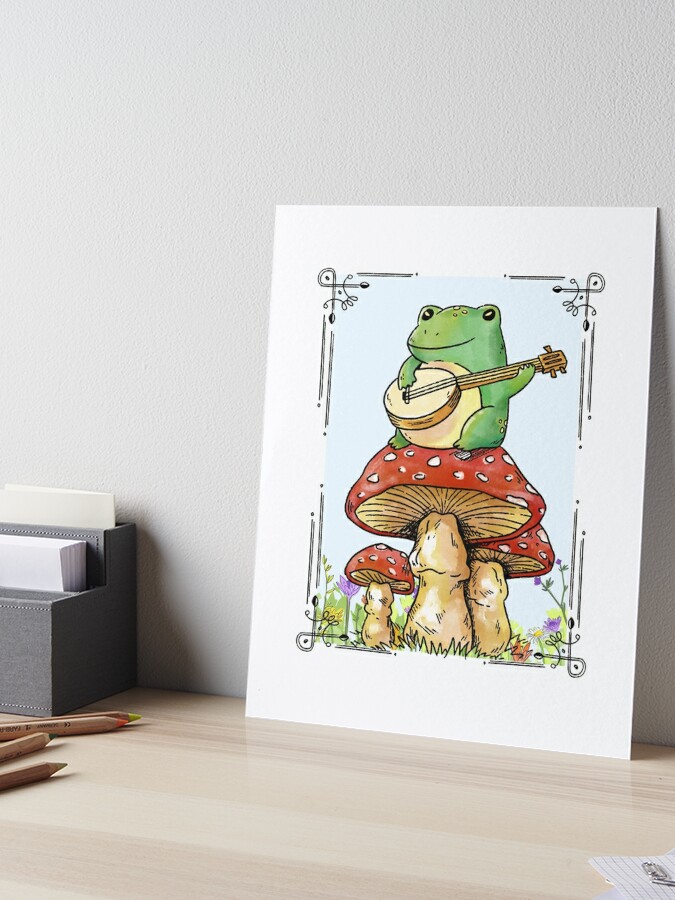 Cottagecore Kawaii Frog Playing Banjo Acrylic Print by Bastav