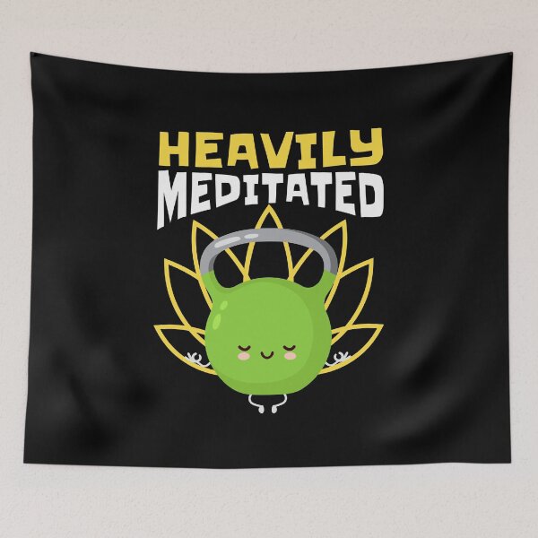 Item preview, Heavily Meditated, Funny Kettlebell Namaste Yoga designed and sold by Maria Garcia.