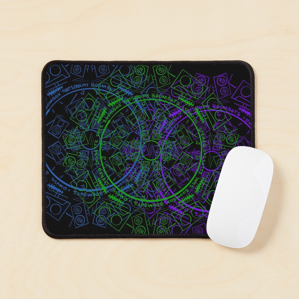 Radial Kaleidoscope Bots - Blue Green Purple Music Robots Mouse Pad