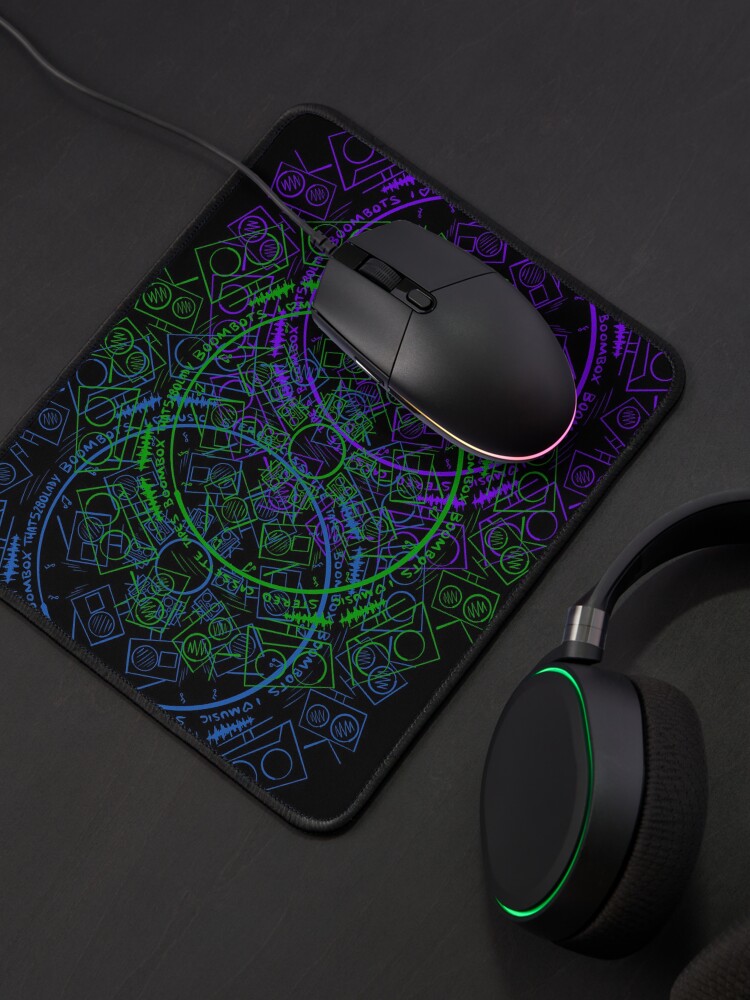 Alternate view of Radial Kaleidoscope Bots - Blue Green Purple Music Robots Mouse Pad