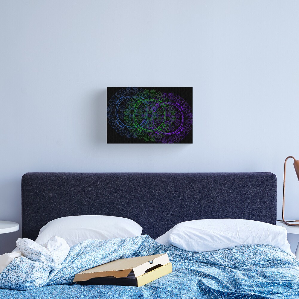 Radial Kaleidoscope Bots - Blue Green Purple Music Robots Canvas Print